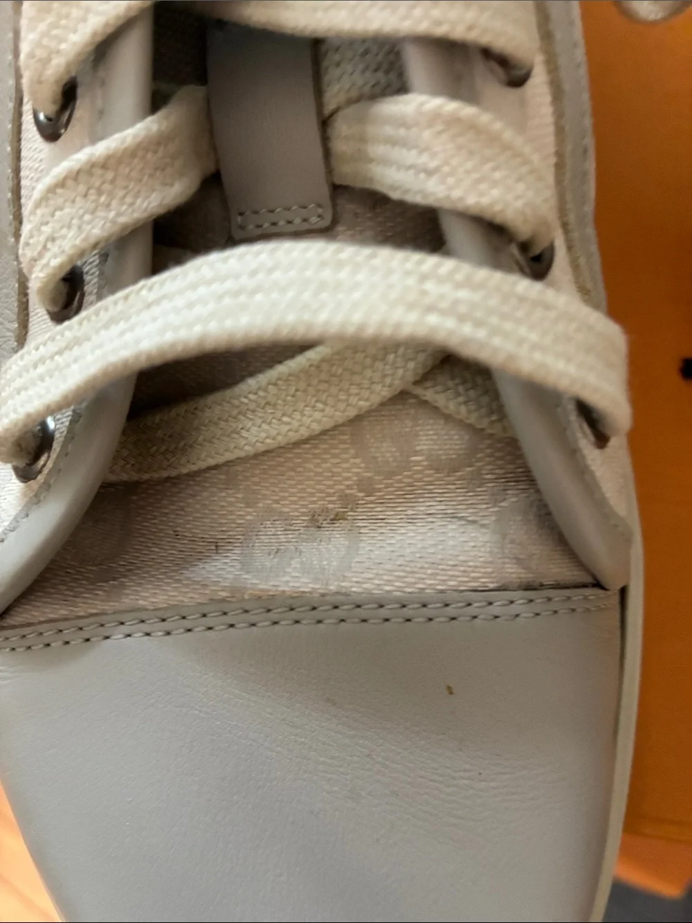 Gucci Beige Cream Canvas & Leather Sneakers